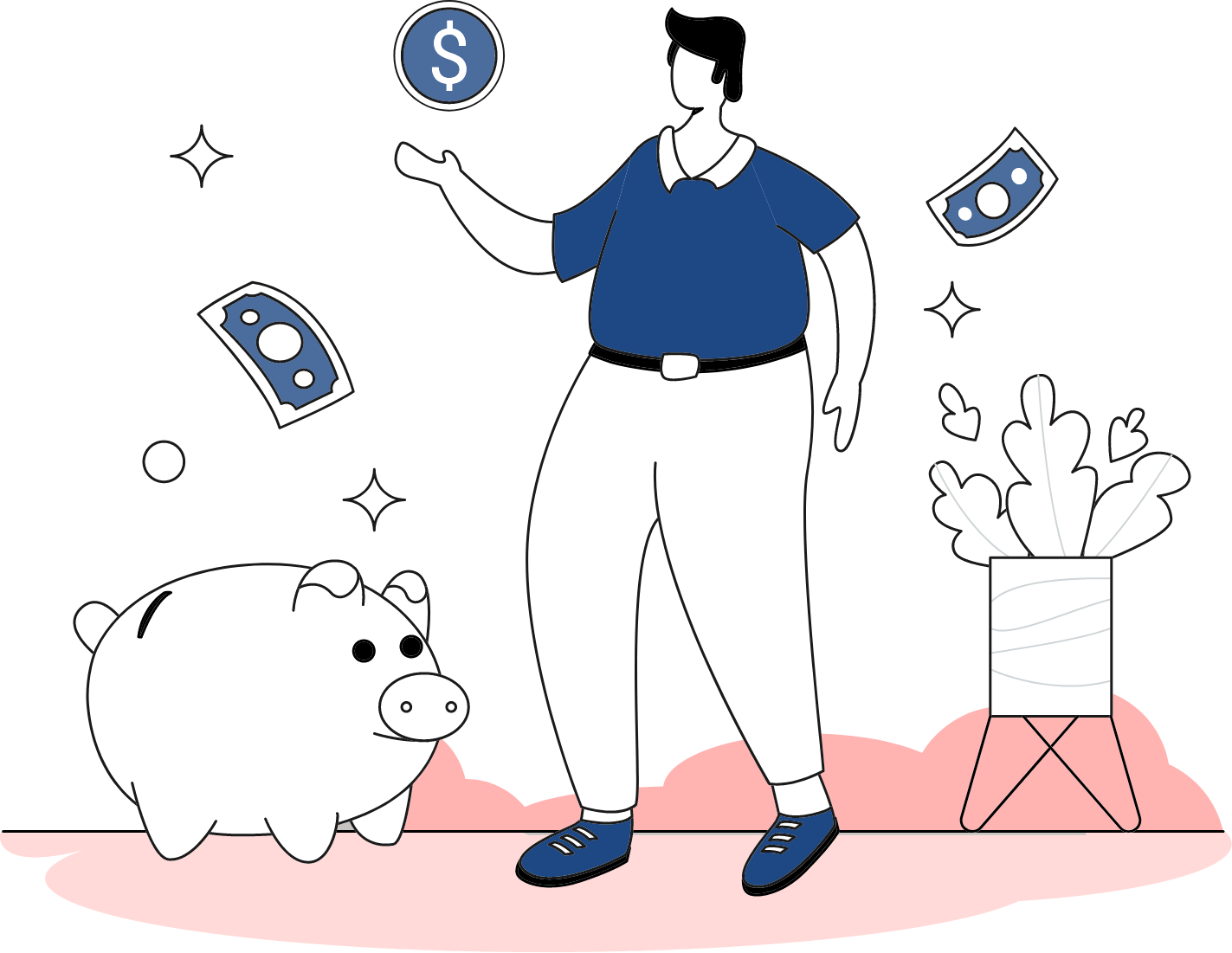 man and piggy bank illustration